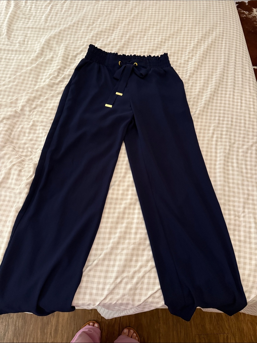 Michael Kors Navy Wide-Leg Pull-On Pants with Drawstring